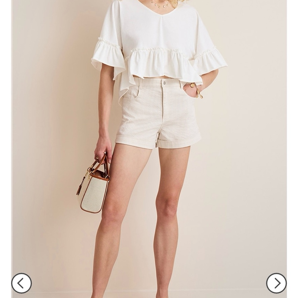 Francesca's Collections High Waist Shorts - taupe and White Stripes brand new